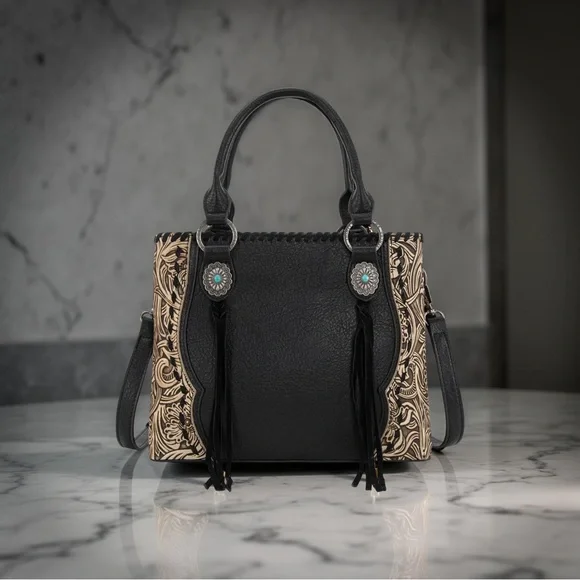 Elegant Black and Tan Women's Satchel - Picture 8 of 8